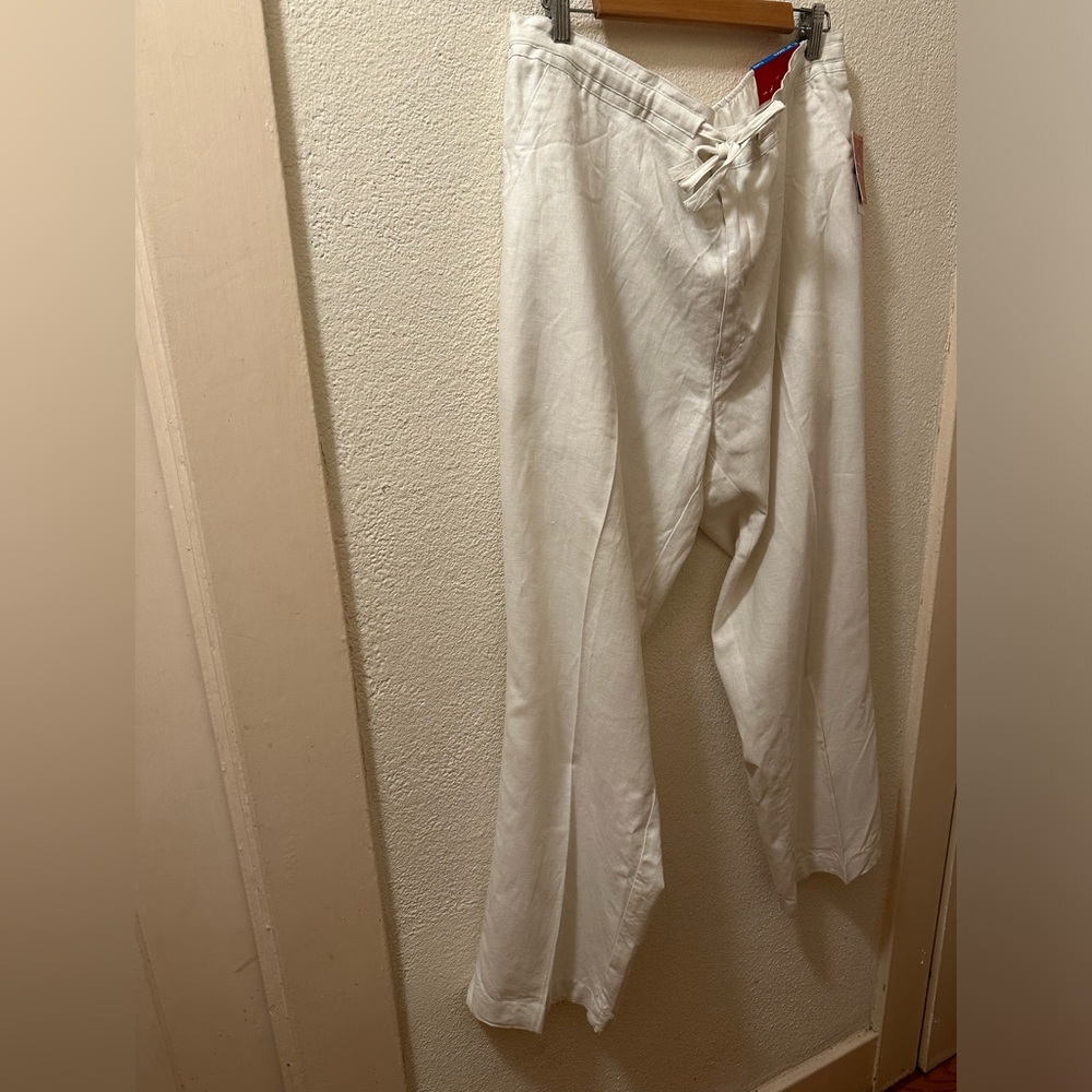 Havanera Pants Women White Linen/ Viscose Blend Drawstring Wide Leg NWT Size XL
